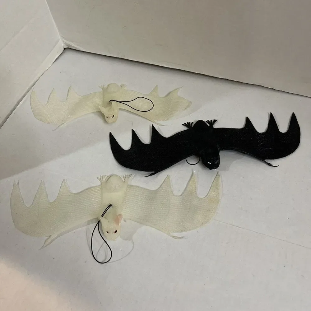 3 Vintage Halloween Rubber Hanging Bats 2 Glow In The Dark 1 Black